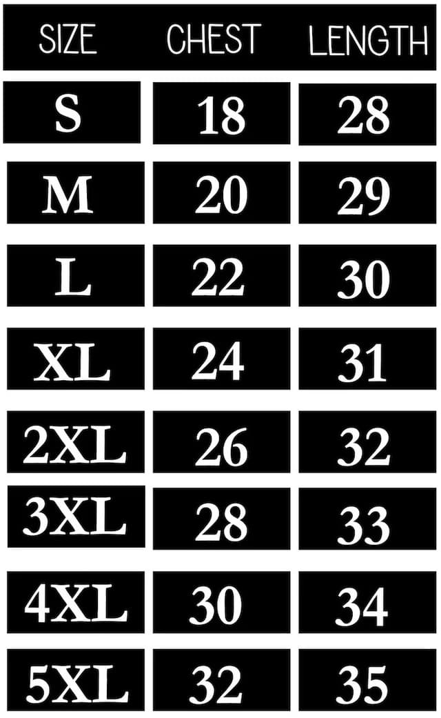 tshirt size chart
